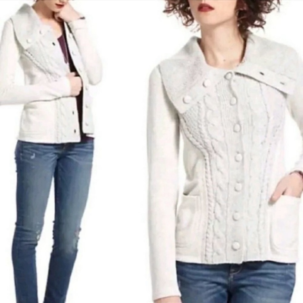 Anthropologie MTWTFSS Wool Blend Cream Gray Button Up Cardigan GUC SIze S
